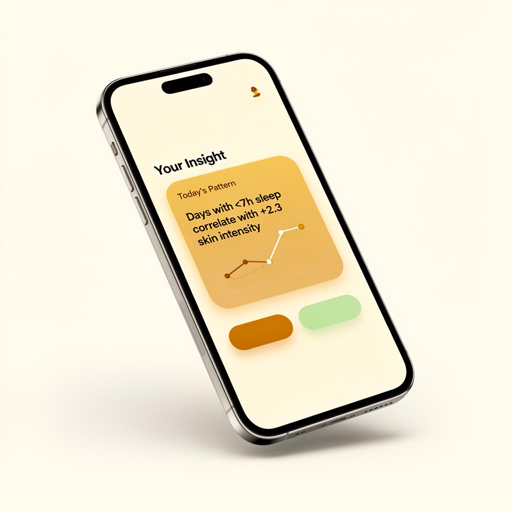 Exemio app showing an AI-generated insight correlating sleep with skin intensity
